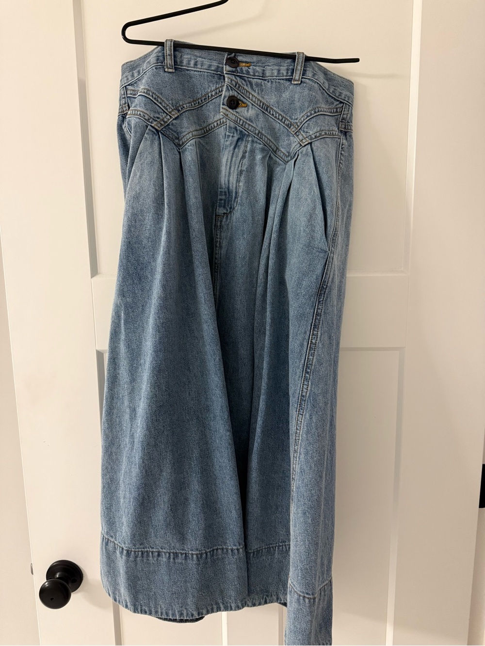 THE GREAT. The Field Skirt Pleated Flare Denim Skirt-Style Jeans